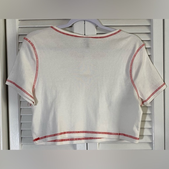 H&M Divided White Crop Top w/Red Sunshine & Stitching , Size XL - Picture 2 of 6